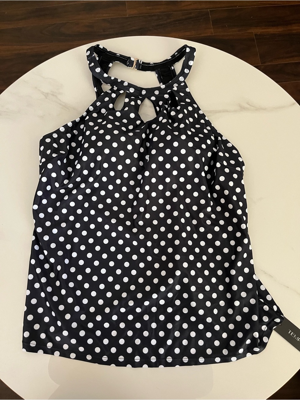 Women’s Black Polka Dot Halter swim Tank Top